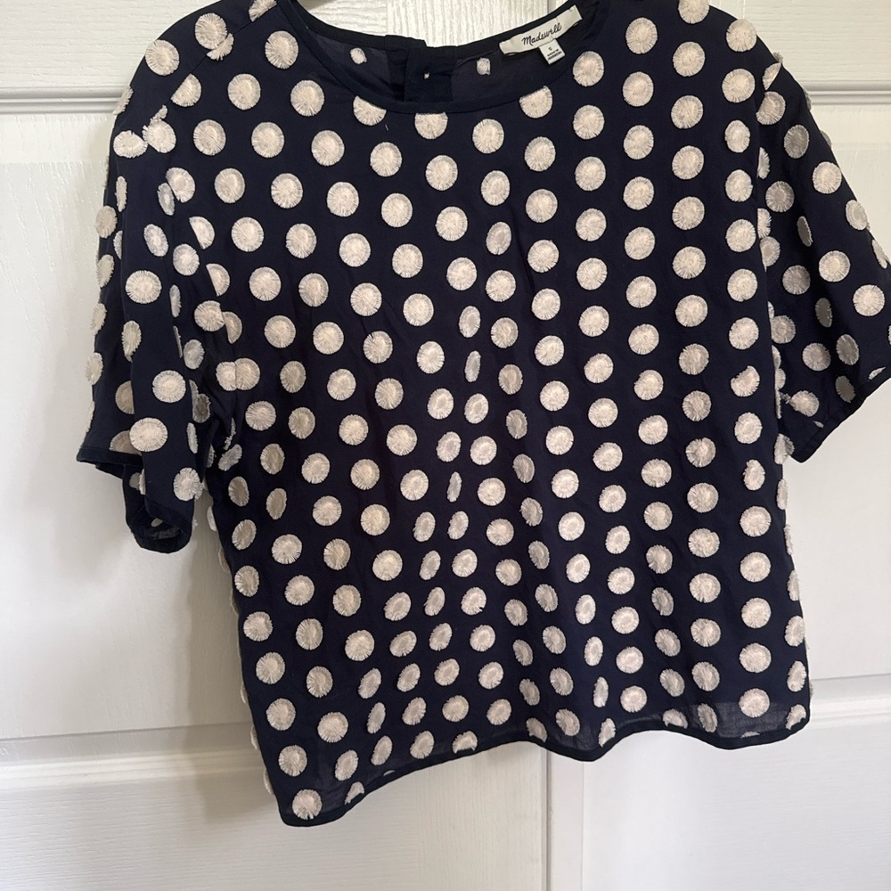 Madewell Navy Polka Dot Embroidered Top – Size S